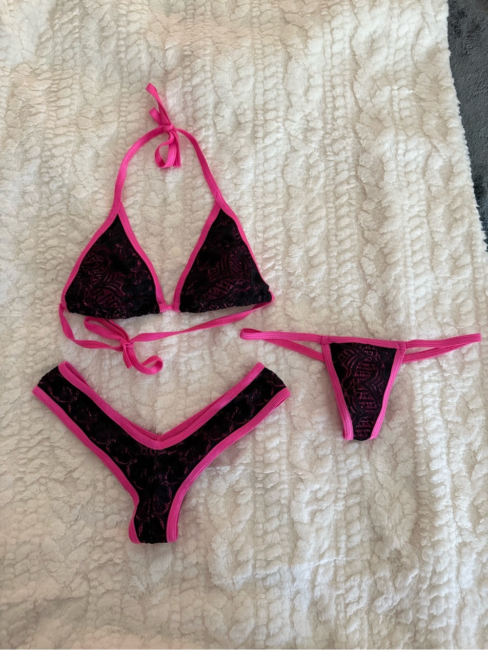 Black Bikini Set with Hot Pink Trim - Women's Swimwear